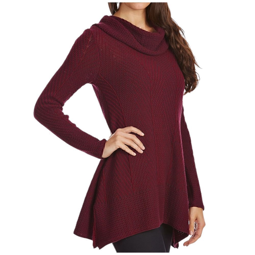 JEANNE PIERRE Women's Cowl Herringbone Tunic Sweater Size Small Color Wine Red